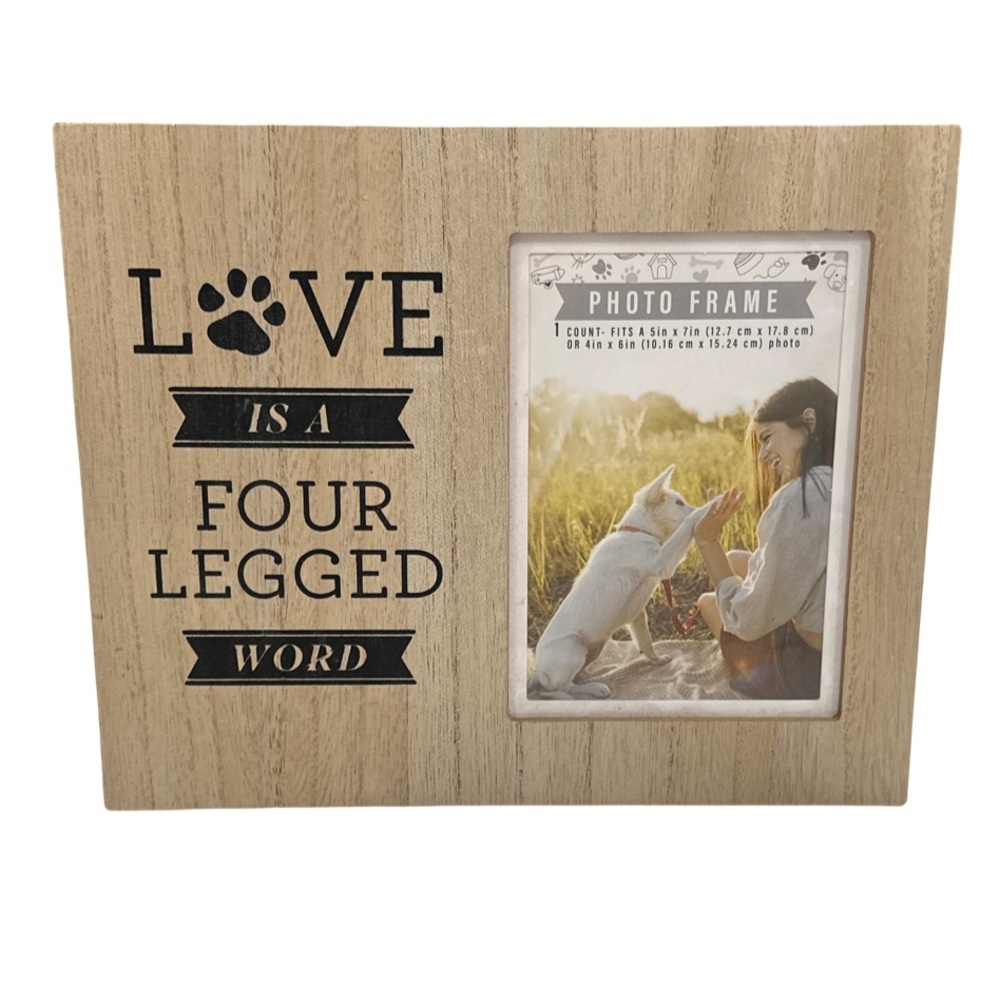 LOVE Is a Four Legged Word Dog Photo Frame 5x7 Wood Decor